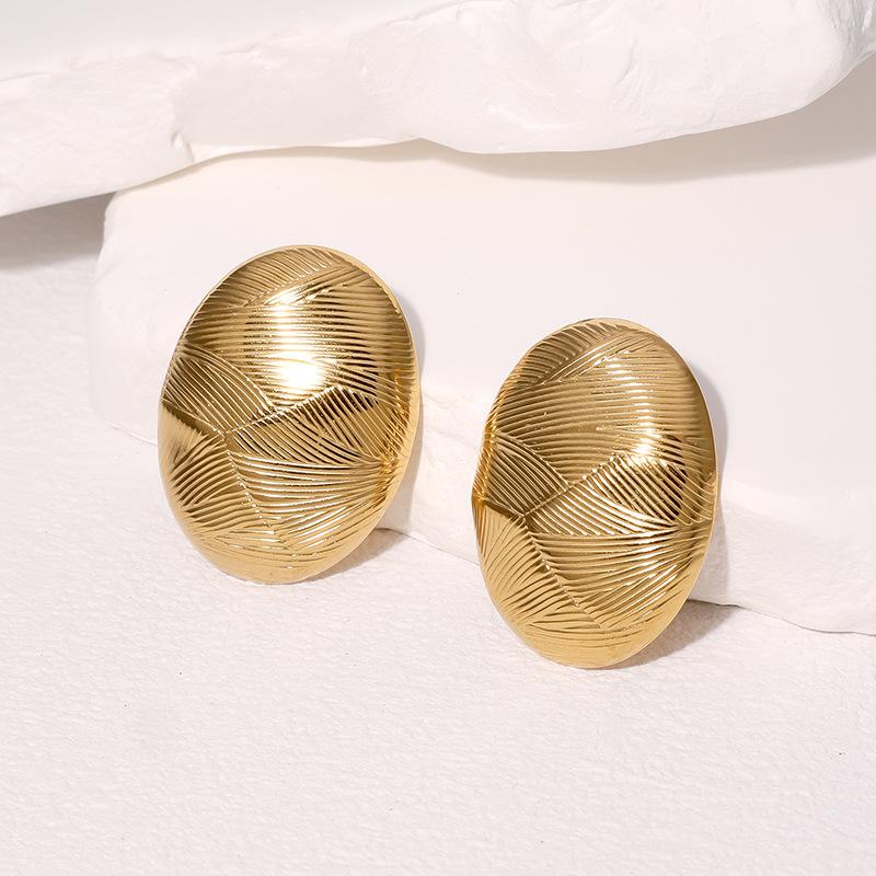 Stainless Steel Geometric Oval Stud Earrings for Women Exaggerated Gold Color Metal Texture Personality Earrings Jewelry Gifts