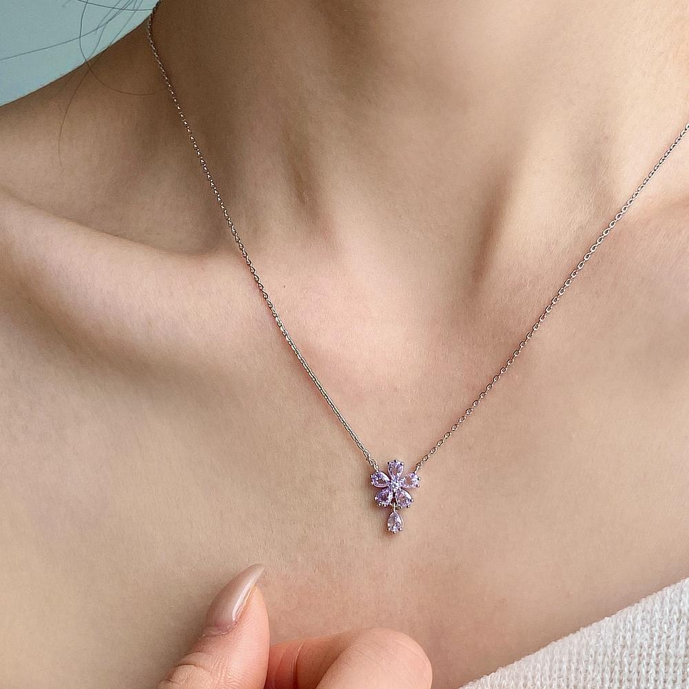 Monograph Callia Necklace Mgnl0394 Rhodium Plated (White Gold + Purple Cubic Zirconia)