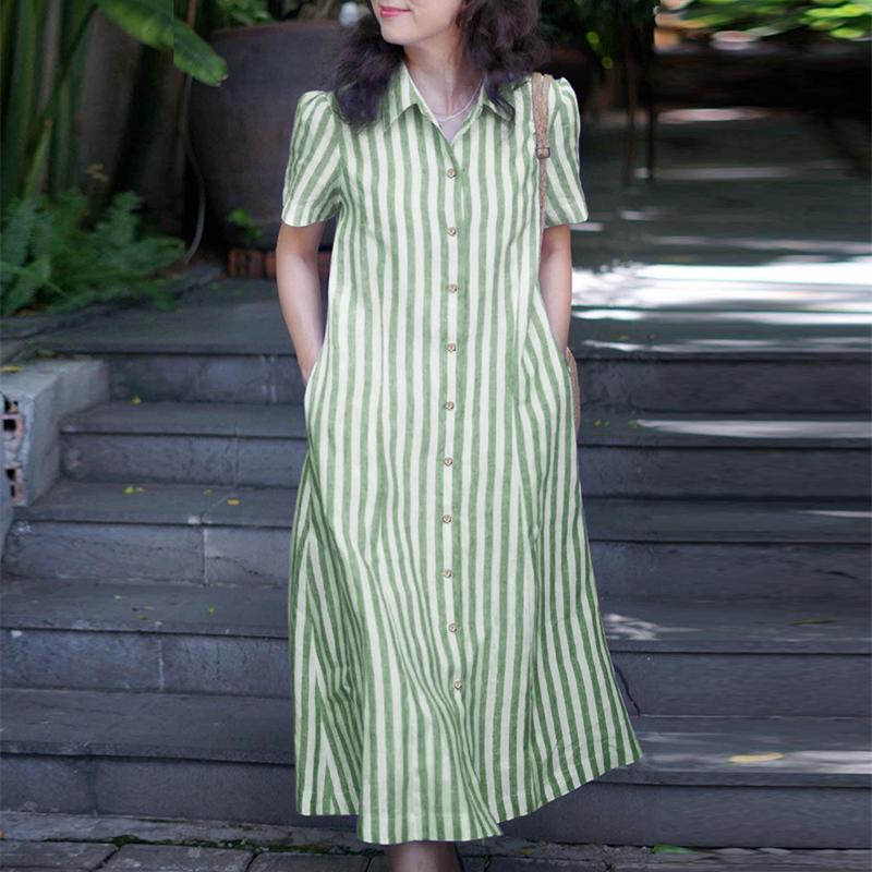 ZANZEA Women Casual Turn Down Collar Summer Short Sleeve Shirt Dress