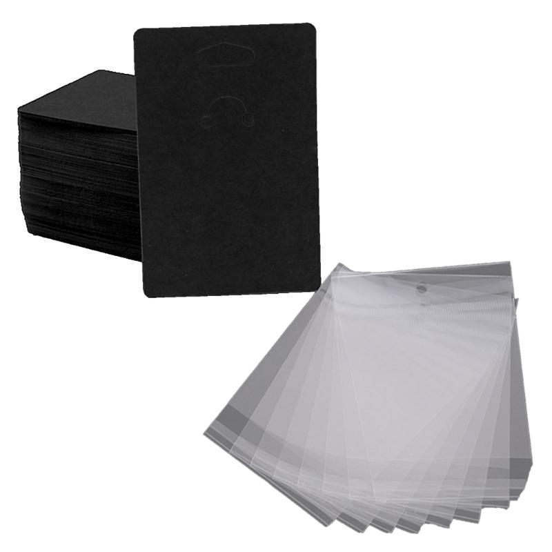 

100 шт. DIY Дисплейная карточка для брелока, пакет для украшений, органайзер для аксессуаров, упаковочный материал для подарков для малого бизнеса чёрный