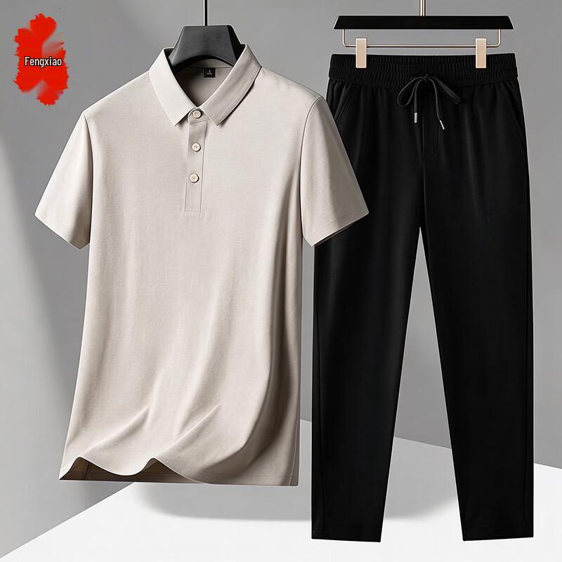 Men s Seamless Polo  Long Pants Summer Casual Set 3XL