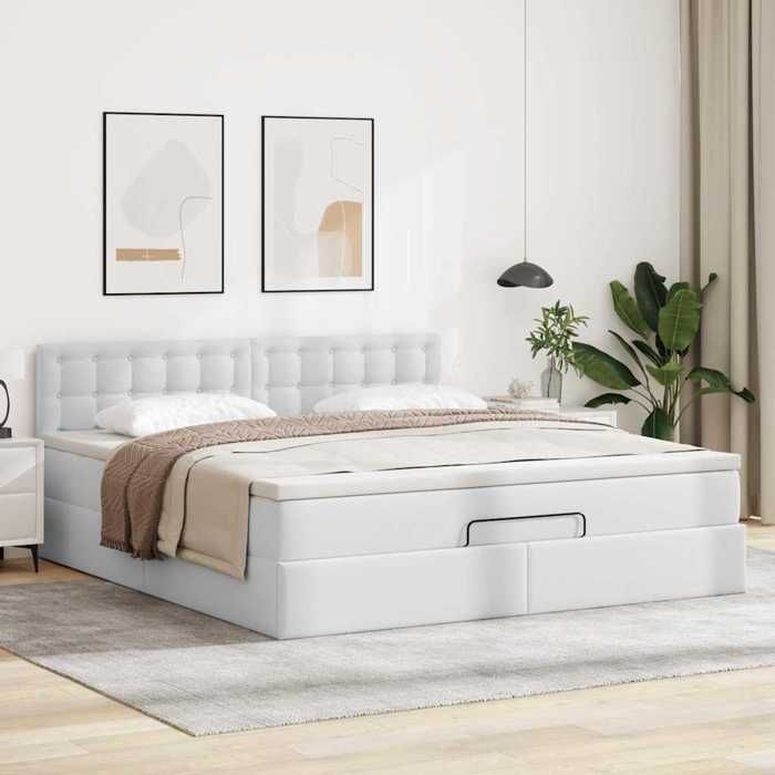 VidaXL Cadre de lit ottoman avec matelas blanc 160x200 cm similicuir, cadre de lit, cadre de lit rembourré, cadre de lit 3311314