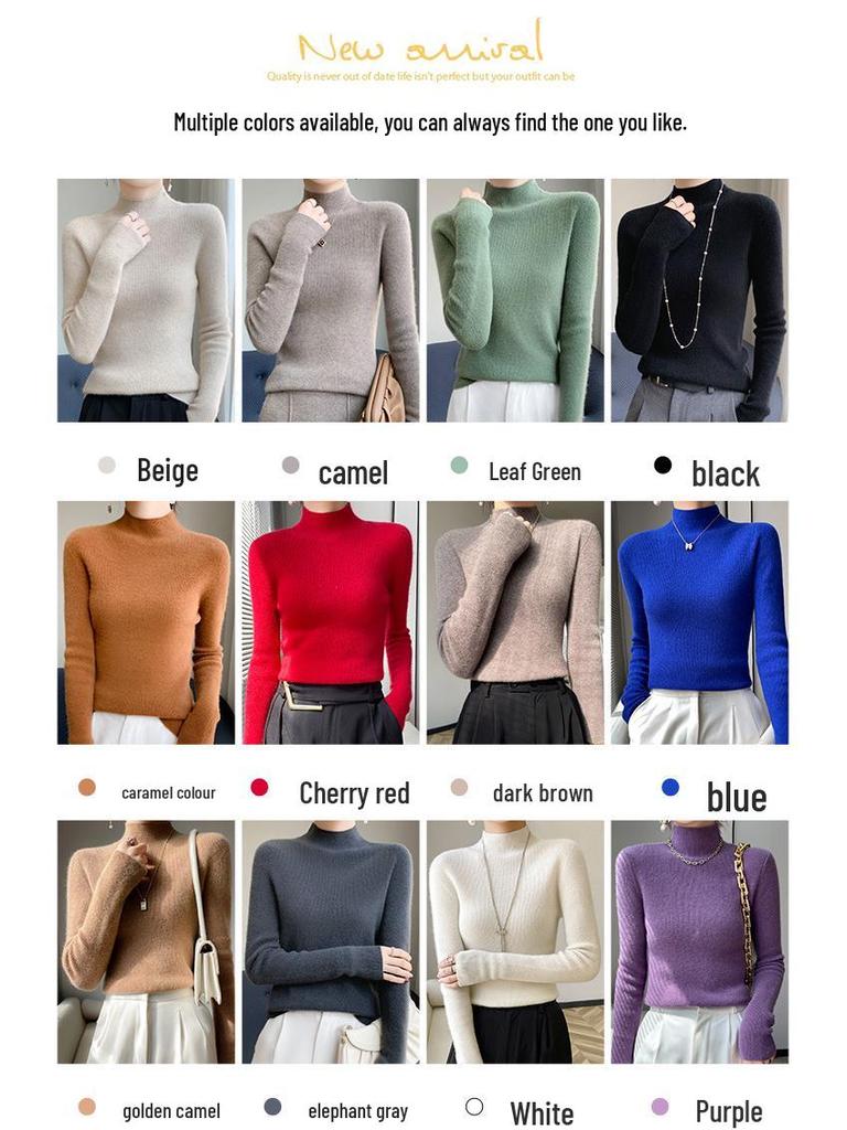 Women's Slim-Fit Semi-High Neck Long Sleeve Knitwear Pullover for Autumn and Winter