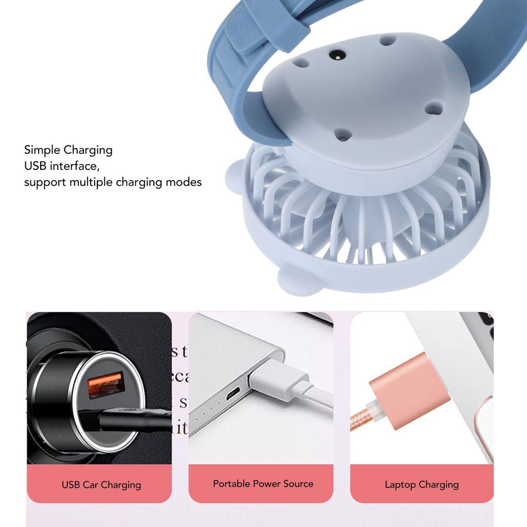 Protable Watch Fan with Adjustable Wristband Children Cartoon Electric Fan Built In Battery Blue