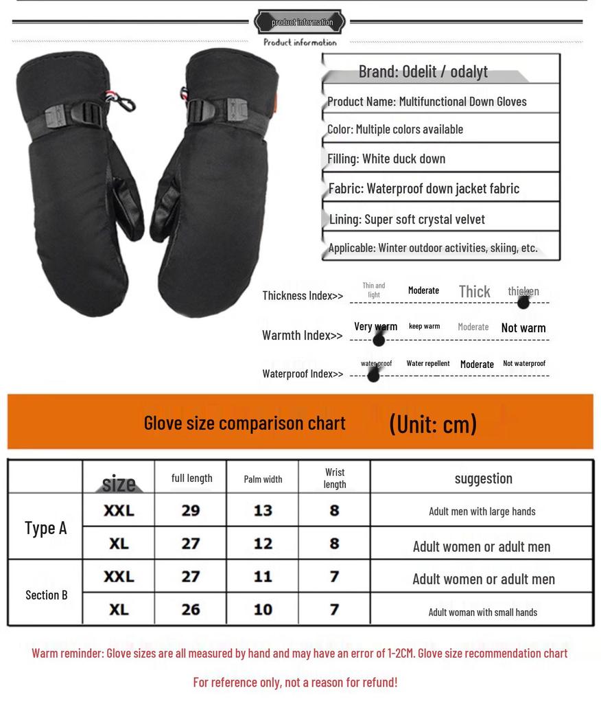 Real Down Winter Touchscreen Ski Gloves for Men & Women – Non-slip, Windproof, Thickened for Warmth.