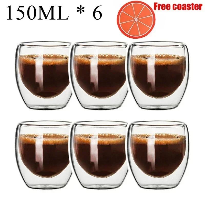 2-6pcs Double-layer Wall Transparent Cup Coffee Milk Drink Mug High Borosilicate Glass Drinkware Heat Resistant Household Office