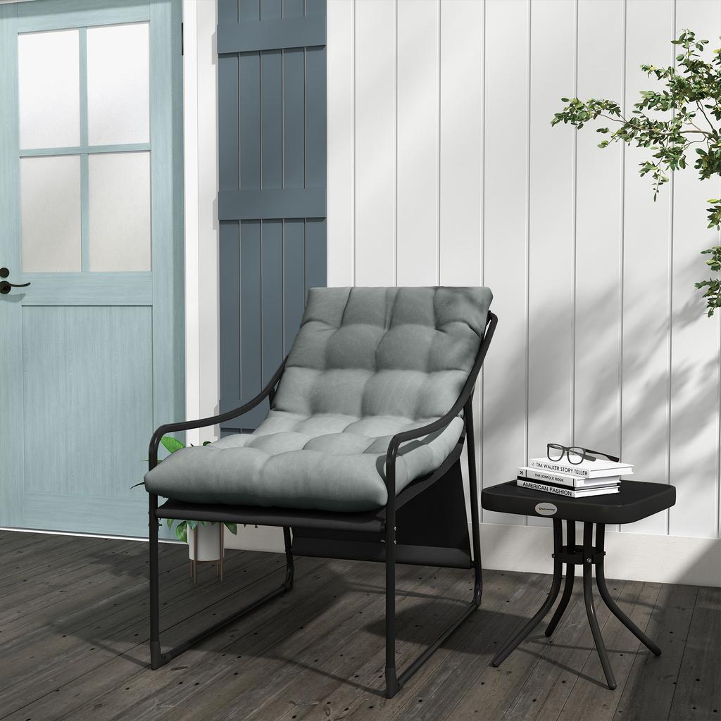 Outdoor Lounger, thick padding, rust-resistant steel frame, 62W x 110D x 88H cm, Grey/Black