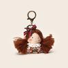 Handmade Korean Plush Doll Keychain With Floral Print Dress Checkered Bow Decor For Gift And Decoration