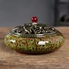 12 Hours Large Mosquito Coil Incense Burner Ceramics Cone Holder with Metal Lid Household with Fireproof Cotton Censer