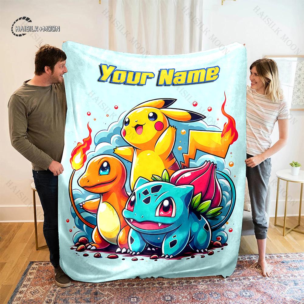 Free Shipping P-Pikachu C-charizard Print Blanket, for Bedroom Living Room Bed Sofa Office Nap Travel Camping Holiday Great Gift