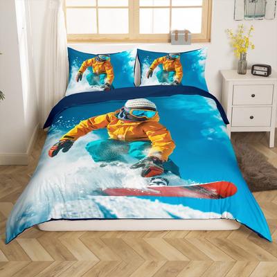 Extreme Sports Skiing Three-Piece Quilt Cover Digital Printing Bedding Set Bed Cover