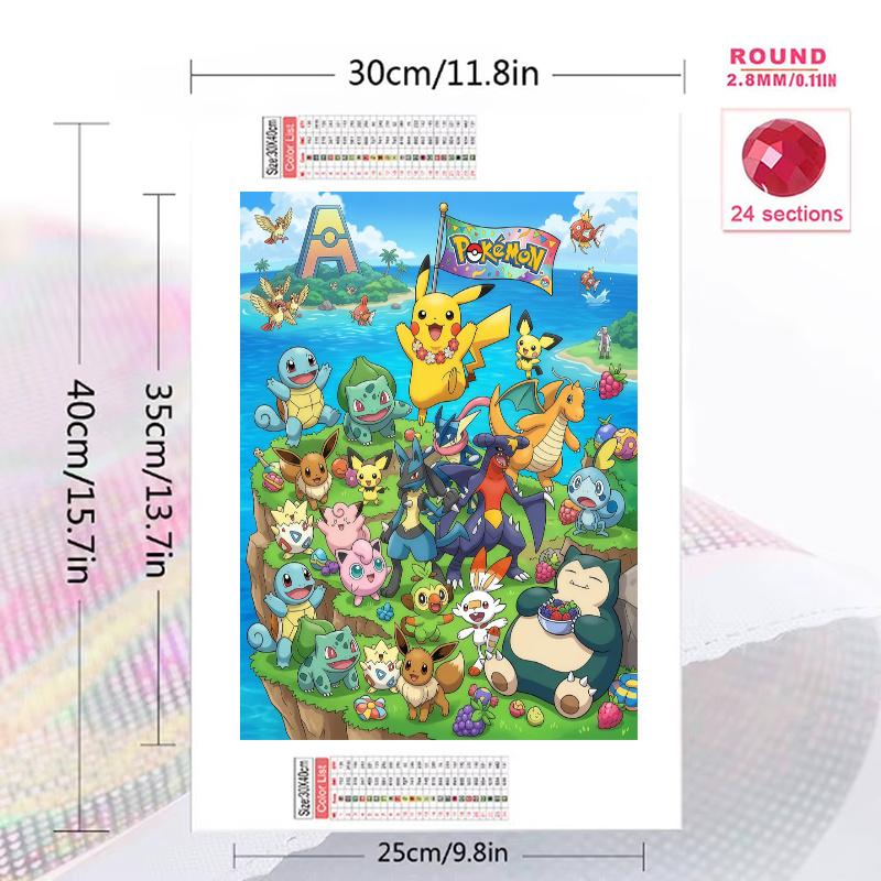 Pokemon Island Adventure Set Pattern 3pcs 100% Round Full Drill 5D DIY Diamond Painting Embroidery Cross Stitch Rhinestone Décor