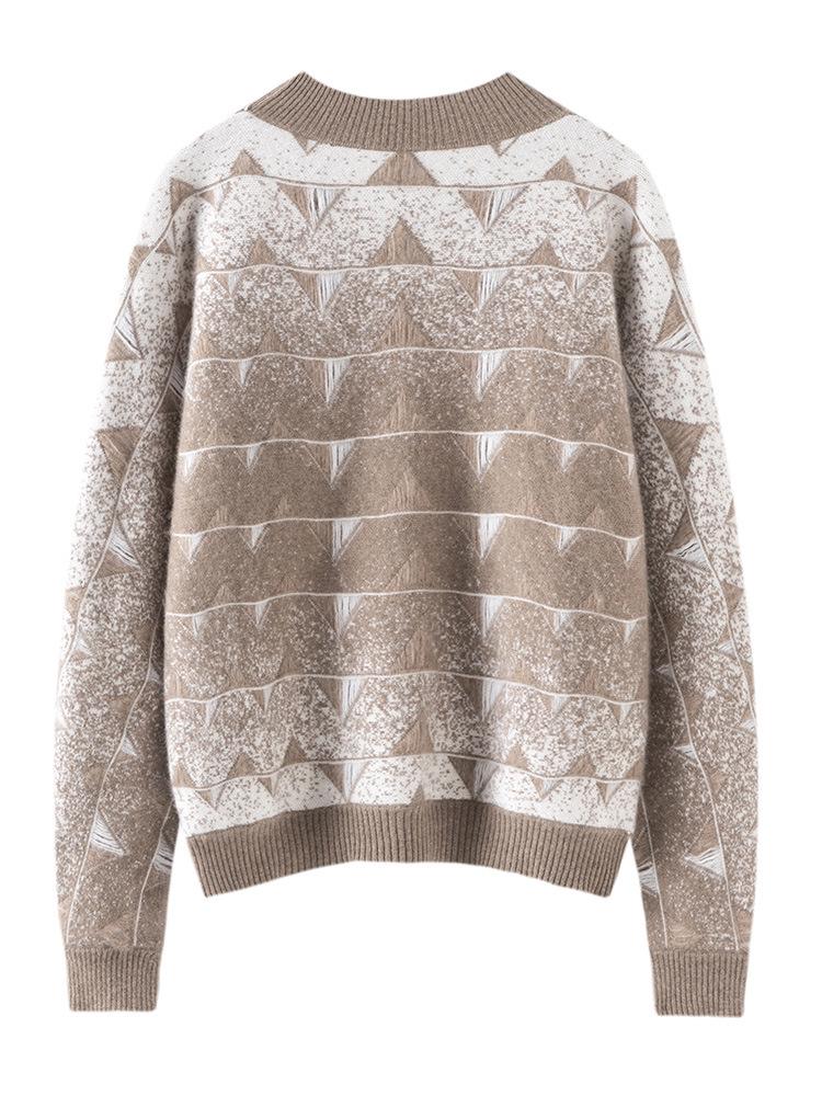 2025 Autumn/Winter Women's Pure Australian Wool Jacquard Sweater - Thick, Cashmere-Feel, Half-High Neck, Loose Fit.