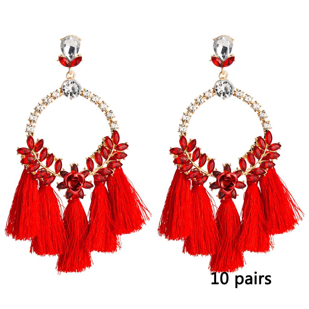 Women's Earring Exaggerated Flowers with Diamonds Tassel Acrylic Earrings Bohemian Temperament Female Earrings