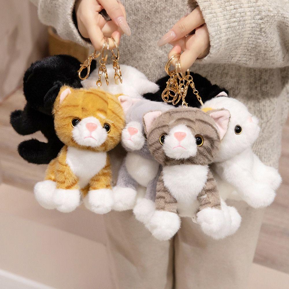 Stuffed Animal Simulated Cat Doll Soft Furry Stuffed Cat Keychain Kitten Plush Toy Girls Gift