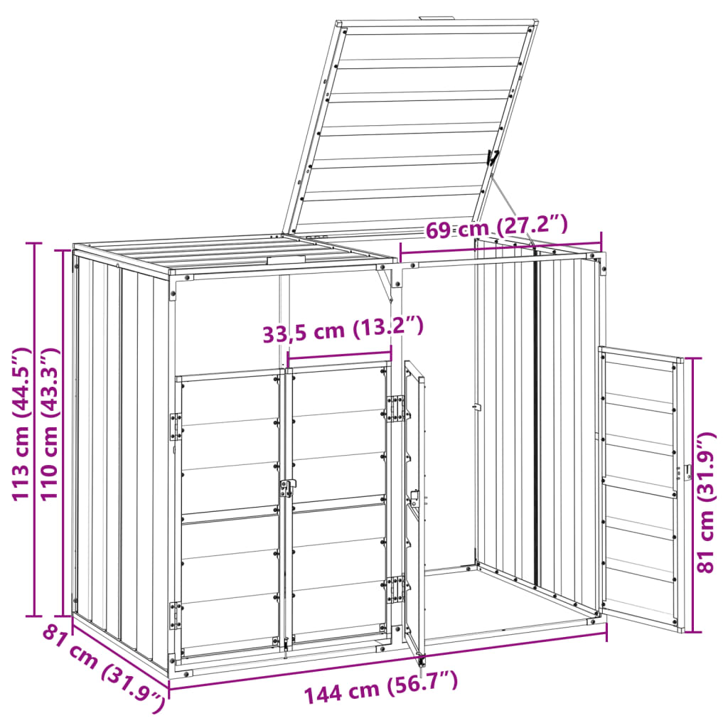2 Ton Green Waste Bin Enclosure 144 X 81 X 113 Cm Steel