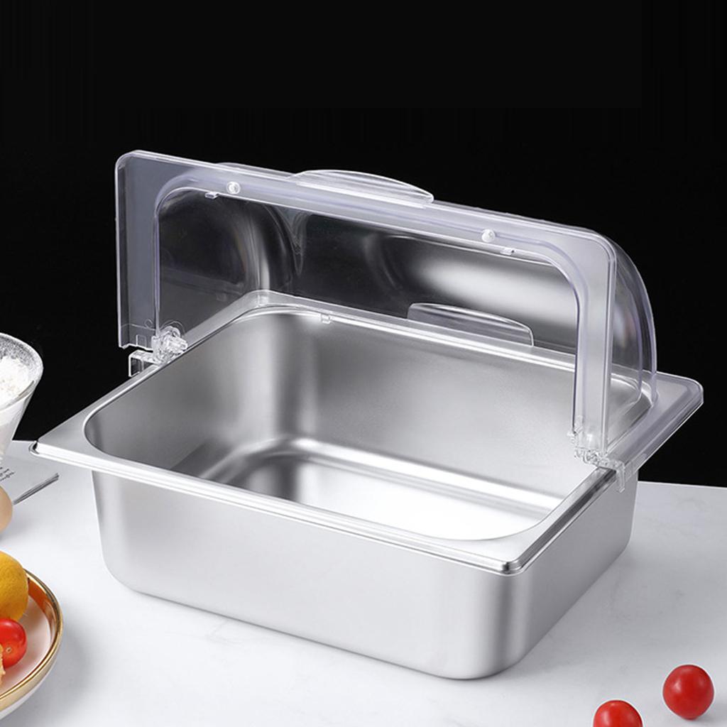 Edelstahl Quadratische Form Buffet Tablett mit Klarem Rolldeckel für Restaurant Gewürzspender Lebensmittel Auslagepfanne