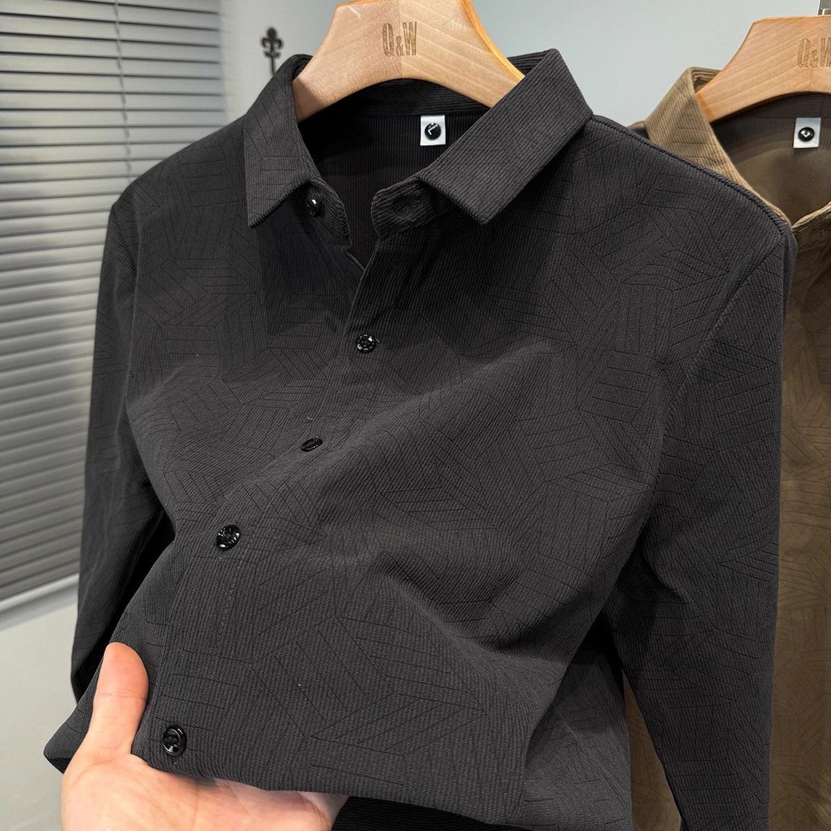 

Retro Corduroy Long Sleeved Men s Shirt Spring and Autumn New Trend Printed Shirt Middle-aged Casual Jacket Trendy All-match Top 4XL чорний