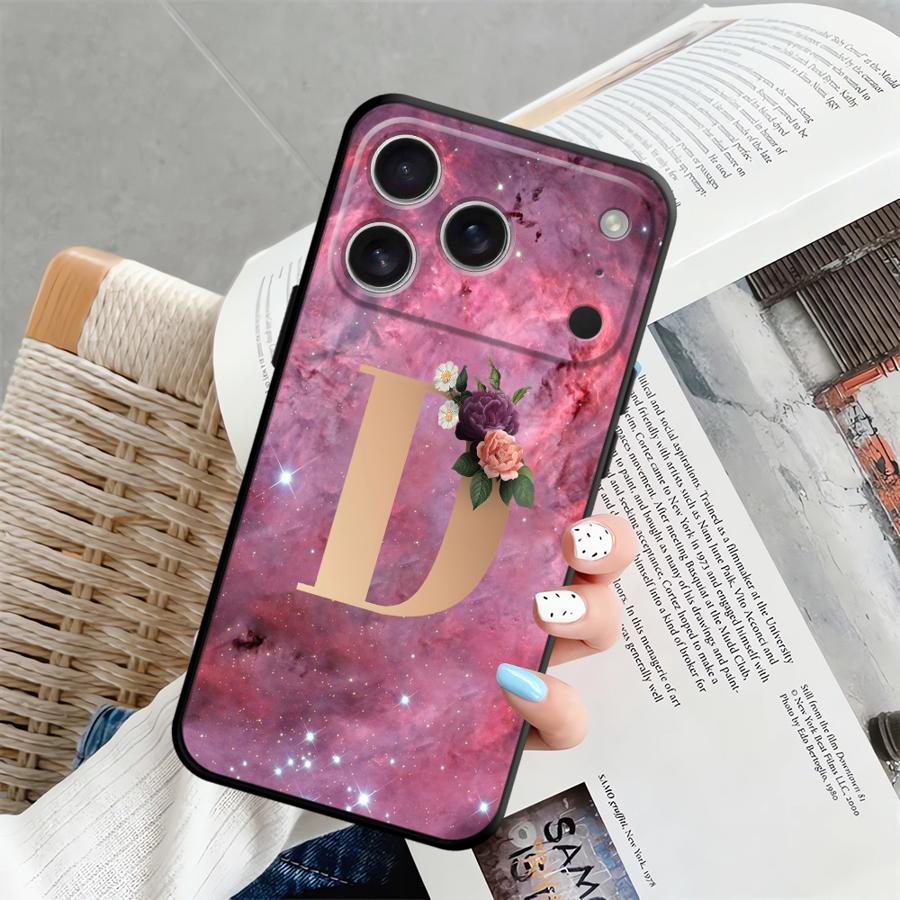 Funda Phone Cover Case for Apple iPhone 17 Pro Max Air 11 XR XS MAX 12 14 13 15 Pro 7 8 16 Flower Name Letter C D