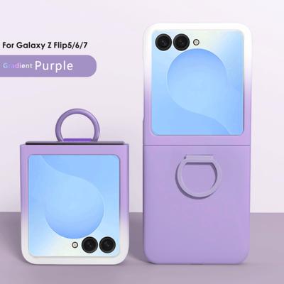 Gradient Candy Color Soft Grip Ring Holder Phone Case For For Samsung Galaxy Z Flip 7 FE 6 5 Fashion Finger Buckle Shockproof Cover
