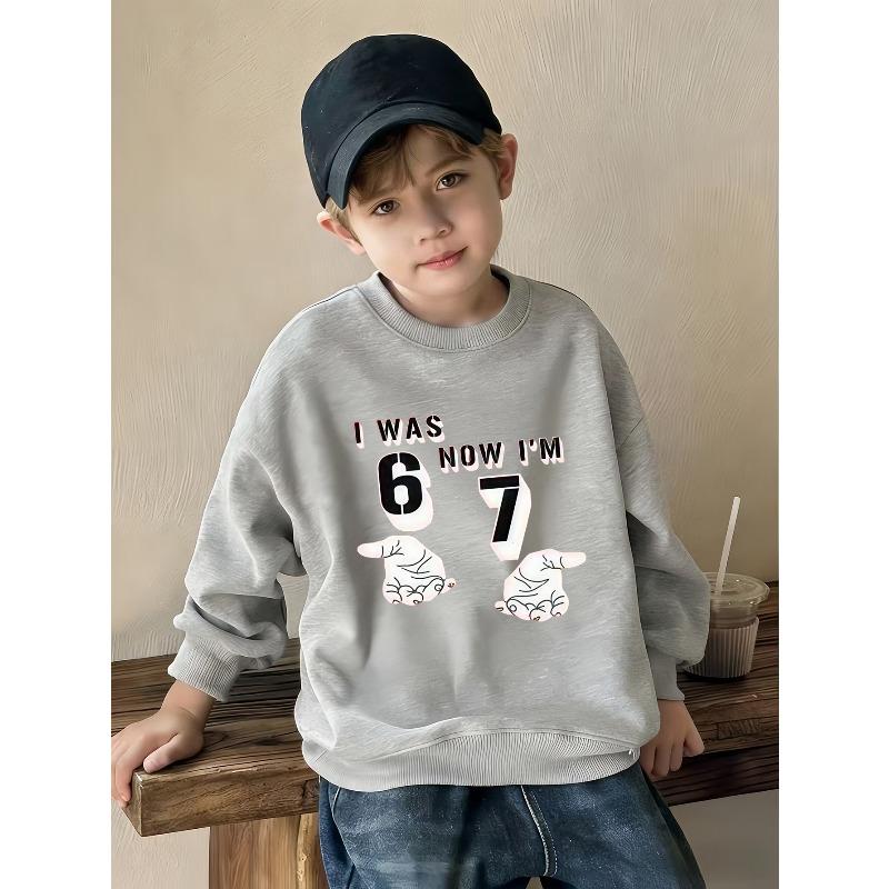 kids unisex Round Neck Sweater, Fashion Casual Number 67 Print Top