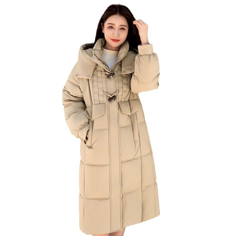 Horn Button Cotton Jacket Women's Mid-length Winter Thickened and Non-bloated Down Padded Jacket 2025 New Cotton Jacket