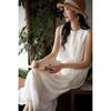 Women's Sleeveless Maxi Dress Round Neck High Waist Casual Embroidery Midi Dress