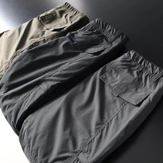 Herre Tykke Cargobukser Fleeceforet Fritidsbukser Multi-lomme Rett Ben Høst Vinter Bukser for Daglige Utflukter Streetwear