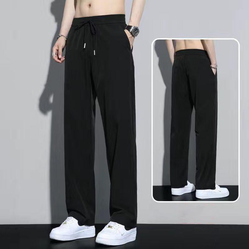 Men's Ice Silk Casual Pants Summer Thin Straight Leg Trousers Quick Dry Breathable Loose Fit Sweatpants With Drawstring