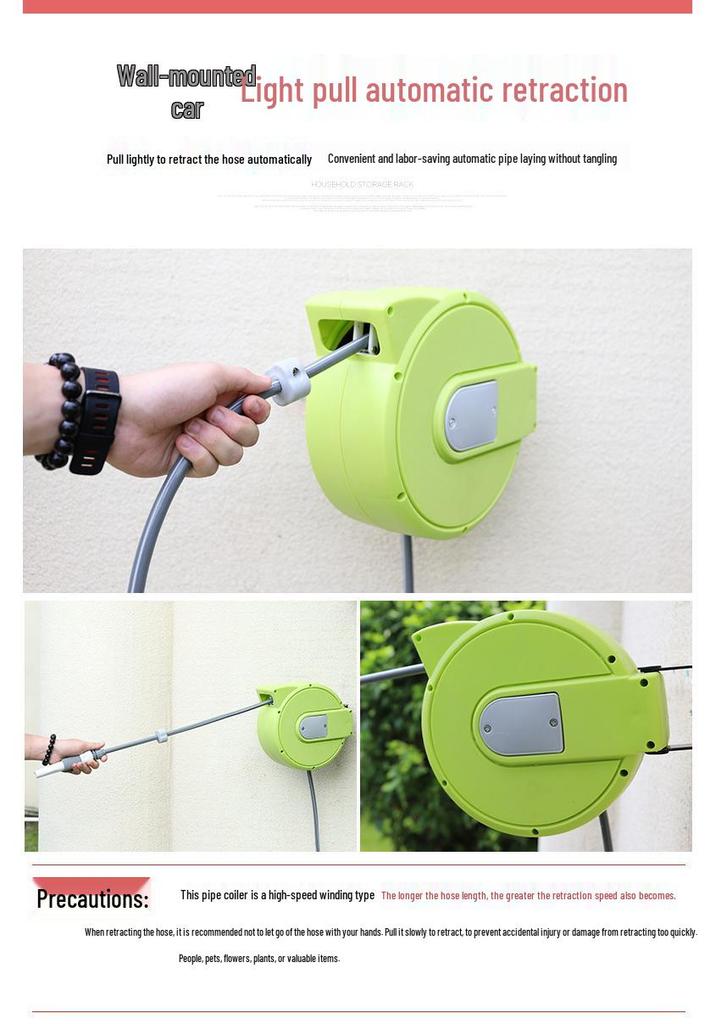 Automatic Retractable Hose Reel with High-Pressure Spray Gun for Car Washing and Household Use