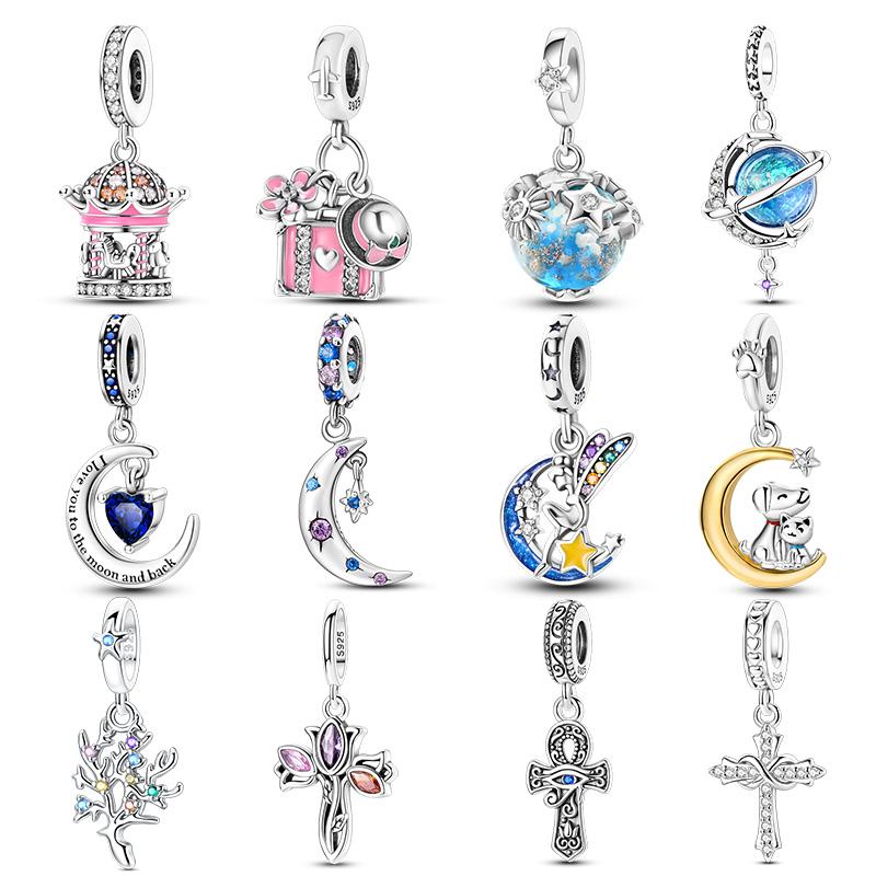New 925 Silver Cosmic Star Moon Charms Pendants For Women Fit Bracelet DIY Jewelry Gifts