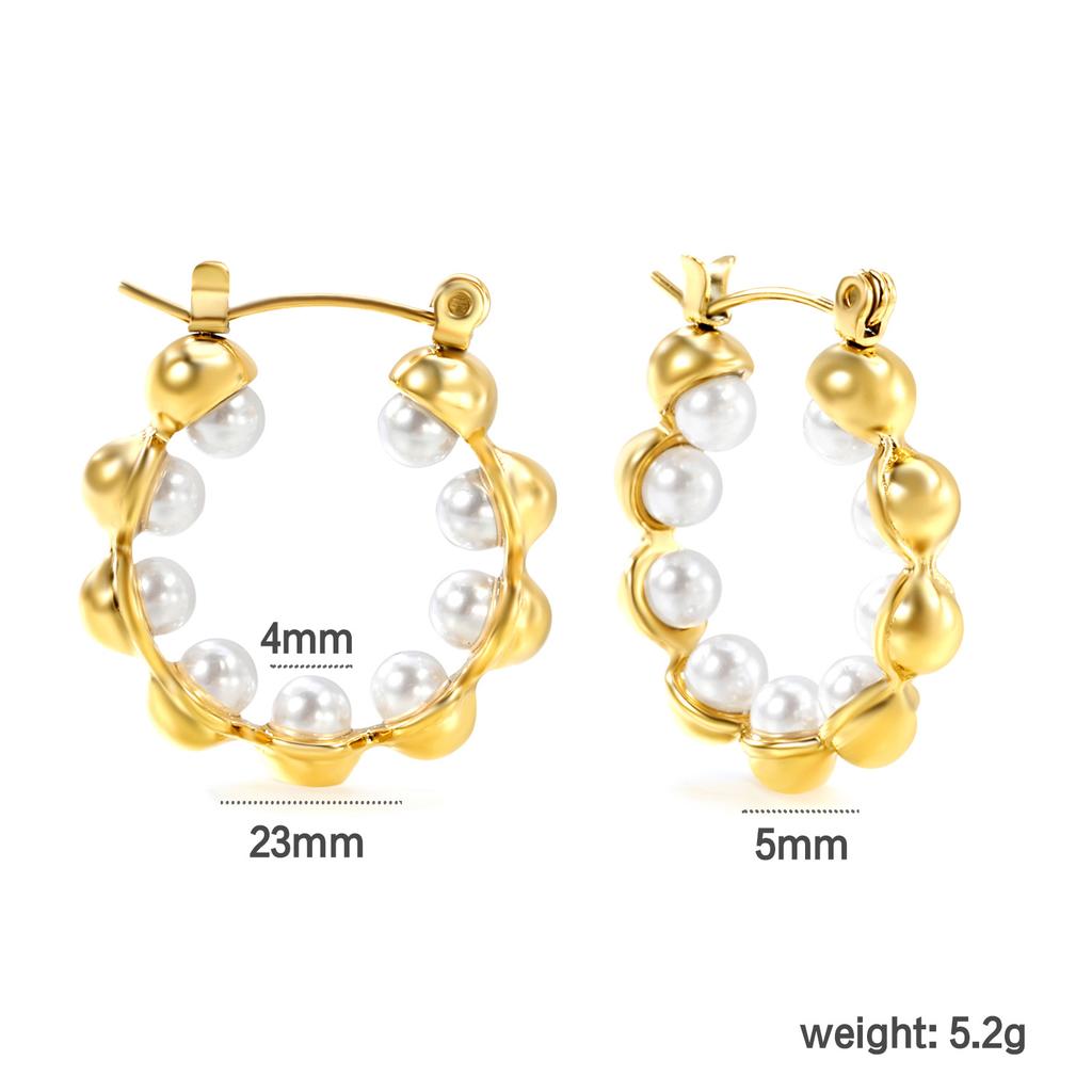 Imitation white pearl ear buckle niche design temperament earrings stainless steel electroplated 18K gold earrings women