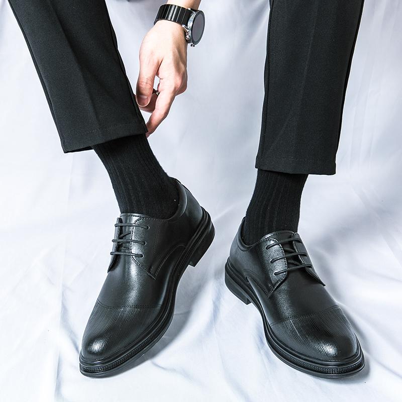 Fashion Brand Men's Pointed Block Comfortable Leather Shoes Spring Men's Brown Business Lace Up Formal Wedding Leather Shoes