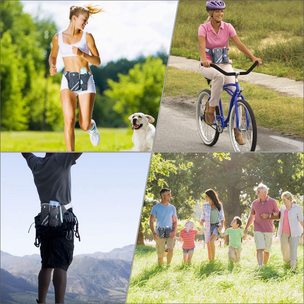 EZIECO Running Waist Bag Water Bottle Ergonomic Fit for the Japanese Market Large and Night Reflective Material [Sway-Resistant Holder]
