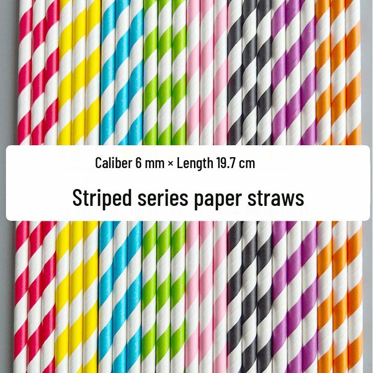 25-Pack Striped Biodegradable Paper Straws for Milk Tea and Beverages