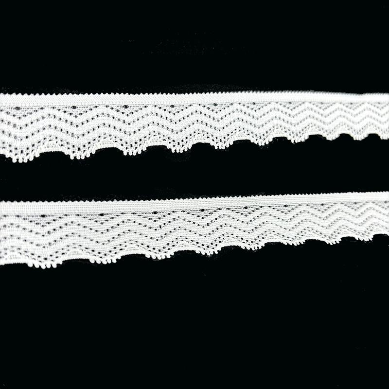 WH7317 White Elastic Jacquard Lace Trim - for Lingerie & Shorts, Soft Customizable Lace Edging, белый