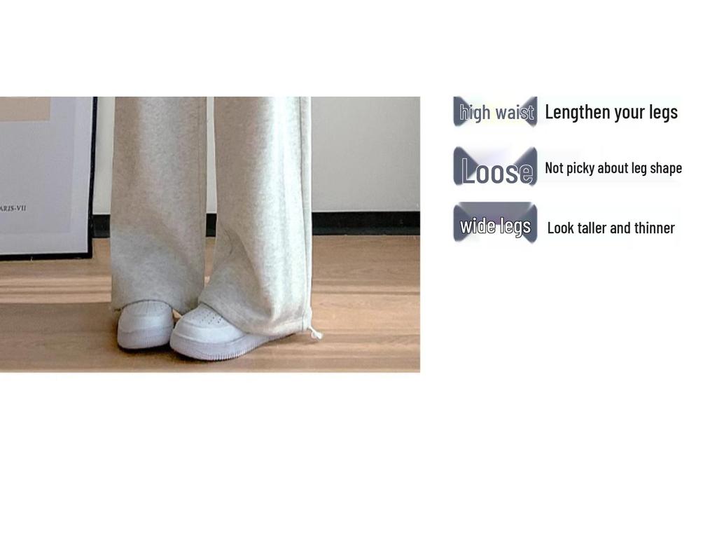 2024 Women's White-Gray High-Waisted Loose Casual Straight-Leg Sweatpants
