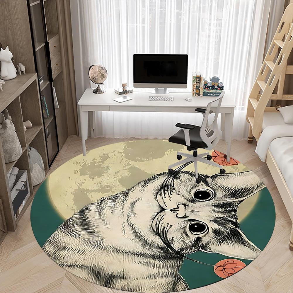 1 Stück Mondlicht Schnurrhaare Büro Runder Teppich, Matte Geeignet Für Büro, Unter Bürostühlen Schlafzimmer Wohnzimmer Heimdeko, Zimmer Deko
