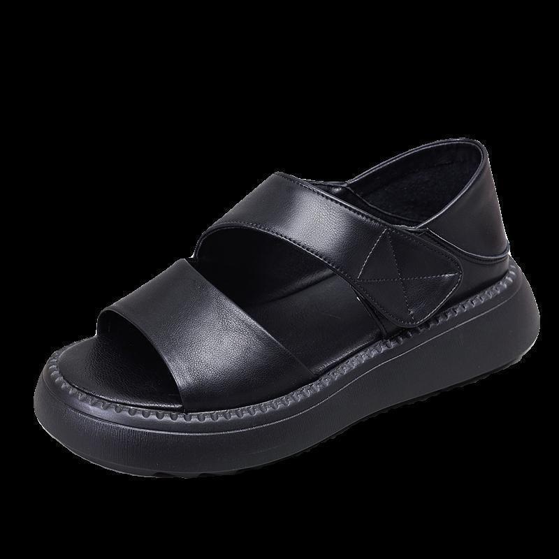 Sandalias Romanas de Cuero Genuino Suave para Mujer, Nuevas, Suela Gruesa Tipo Muffin, Suela Fina Casual Suave, Zapatos Fragantes para la Playa