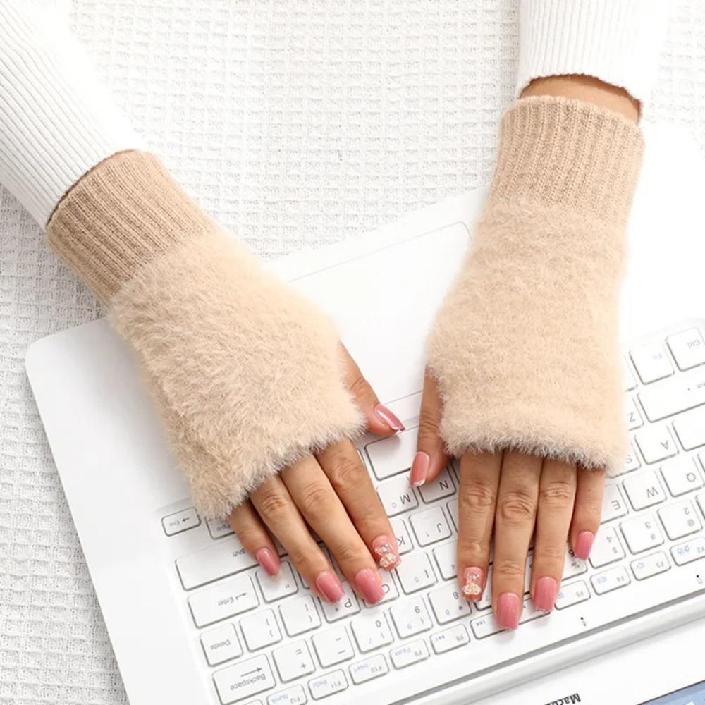 1 Pair Polyester Fibre Knitted Gloves Warm Insulation Fingerless Gloves Fashion Wrist Cover  Winter
