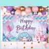 Mermaid Theme Birthday Backdrop Fabric For Kids Party Decoration Photo Prop