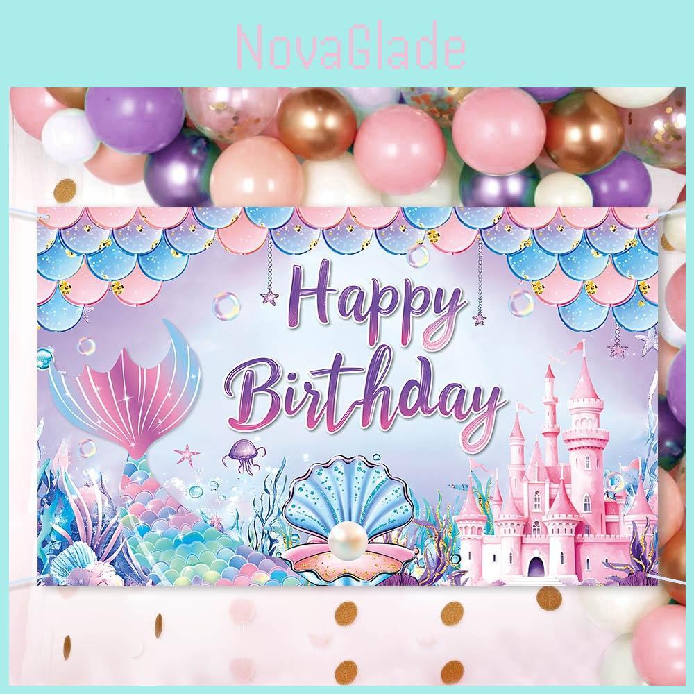 Mermaid Theme Birthday Backdrop Fabric For Kids Party Decoration Photo Prop