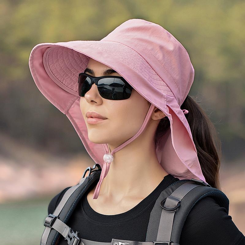 Women Wide Large Brim Sun Hat Bucket Hat Summer Outdoor Activity Fishing Hiking UV Anti Neck Protection Shawl Visor Cap Ladies Hat Bonnet