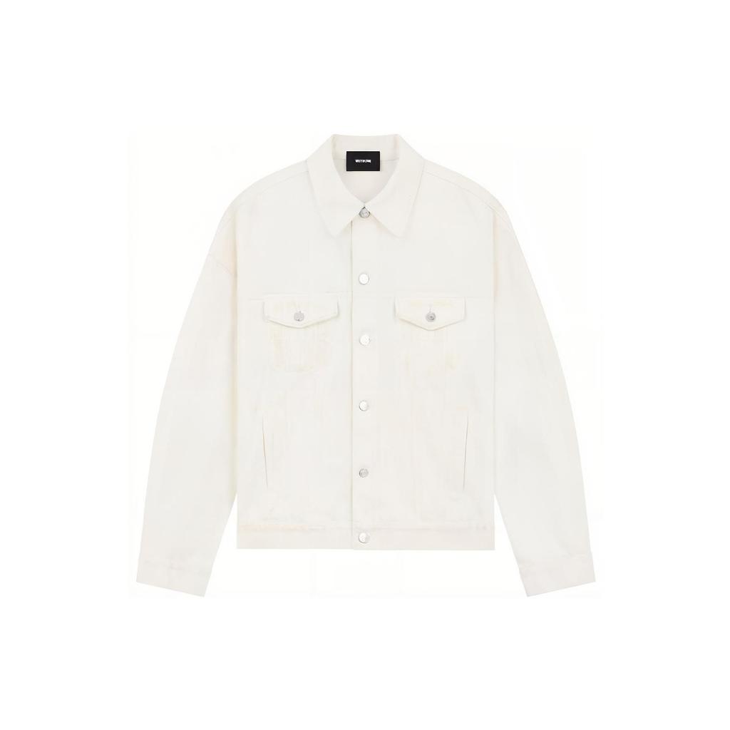 We11done Ss23 Water-Washed Single-Breasted Loose Motorcycle Denim Jacket Unisex jackets White WD-DJ1-23-318-U-WH