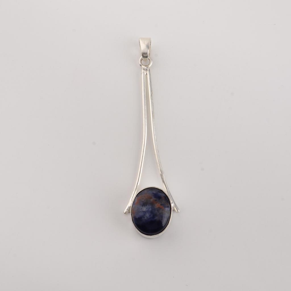 Natural Sodalite Gemstone 925 Sterling Silver Handcrafted Jewelry Designer Long Pendant 1.79" PP-69-39