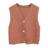 Women Solid Color V Neck Single-breasted Braid Knitted Cardigan Waistcoat Vest