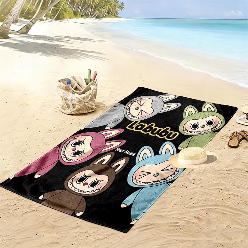 Custom NameLabubu Costume Beach Towel Soft Microfiber Summer Towel Quick Dry Absorbent Towel for Beach Swimming Pool Travel