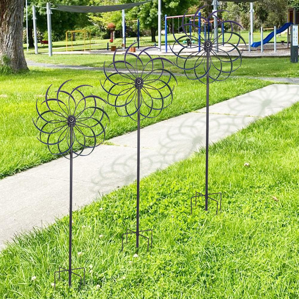 Rainbow Color Windmill Double-Layer Iron Windmill Public Craft Outdoor Wind Catcher Large Outdoor Ornament Garden Stake Windmill