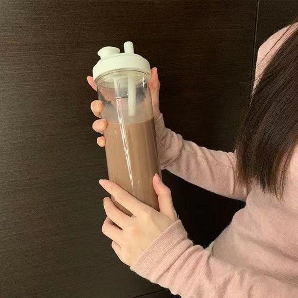 Transparent Milk Plastic Cup 500/850ml Large Capacity Water Bottle Water Straw Bottles  Juice