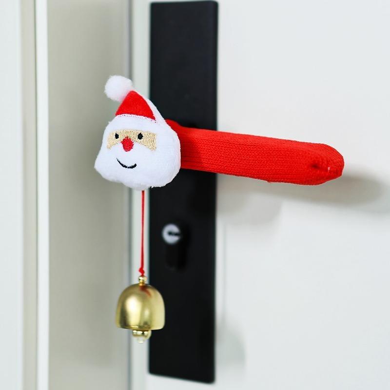 Christmas Decorations Door Handle Covers with Hanging Bells Soft Christmas Decors Xmas Pendant For Family Festives Accessories